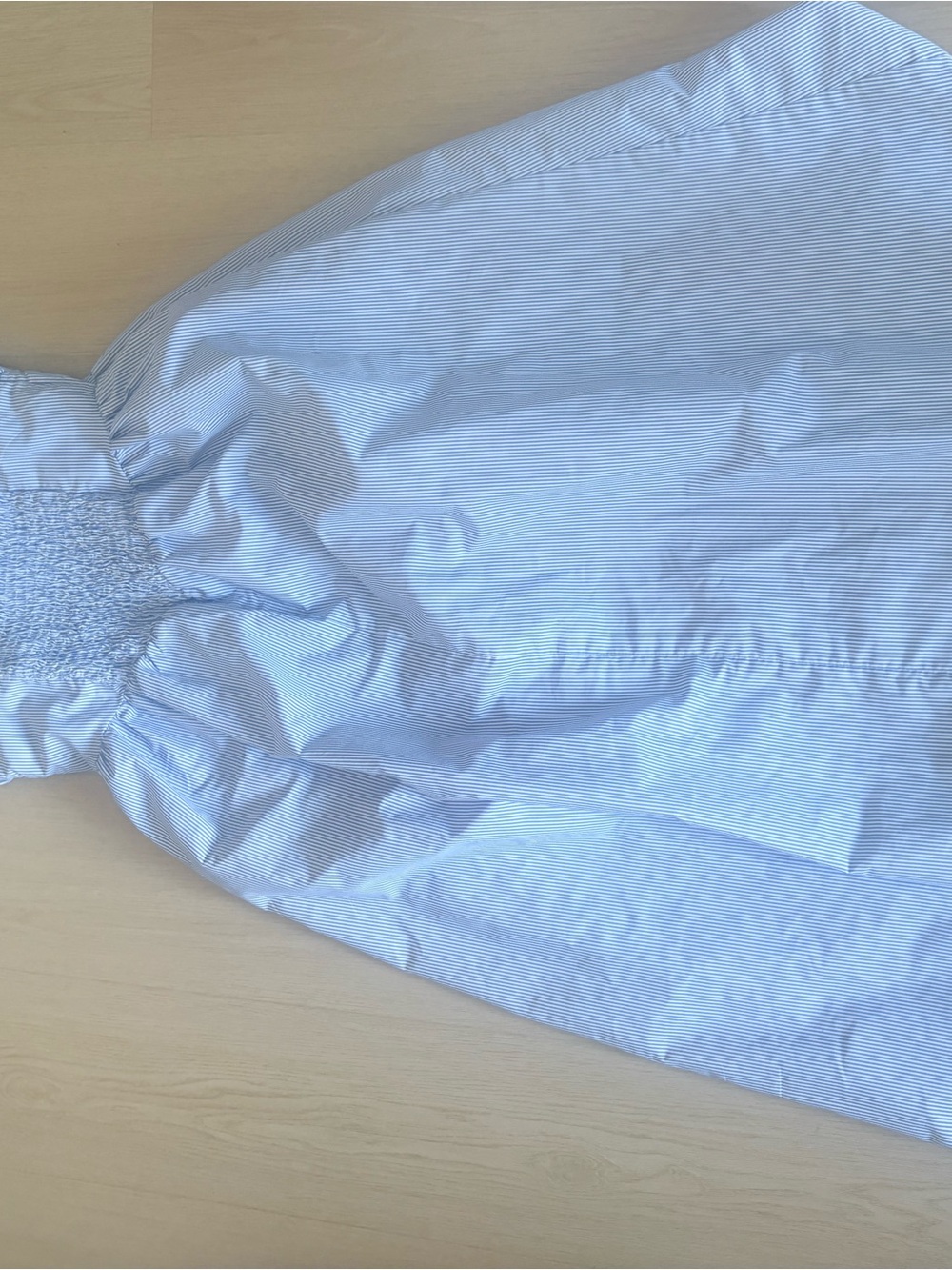 Womans Blue Maxi Dress with Smocked Bodice pinstripe - Picture 4 of 6